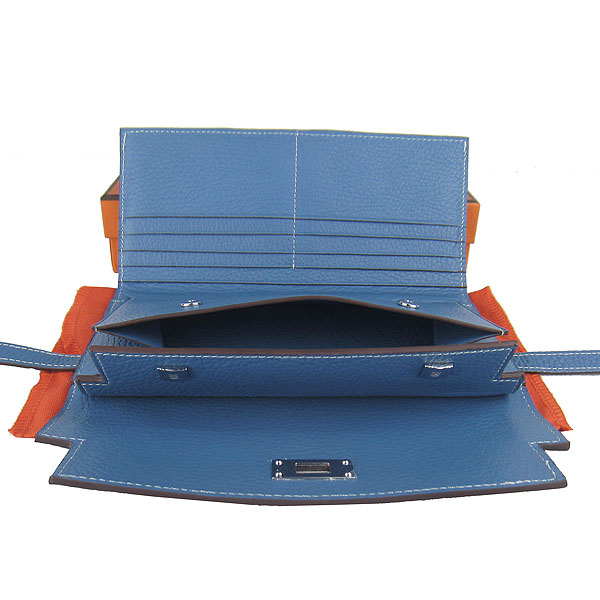 High Quality Hermes Kelly Long Clutch Bag Blue H009 Replica